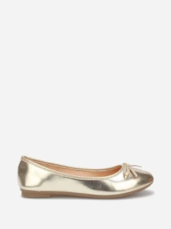 Hot La Modeuse Ballerines à bout rond et n艙ud Doré