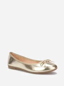 Hot La Modeuse Ballerines à bout rond et n艙ud Doré