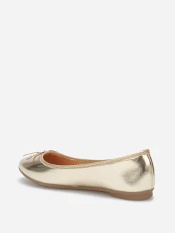 Hot La Modeuse Ballerines à bout rond et n艙ud Doré