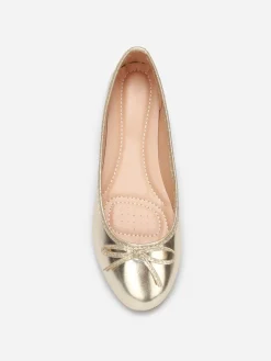 Hot La Modeuse Ballerines à bout rond et n艙ud Doré