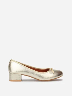 Hot La Modeuse Ballerines à talon et noeud Doré
