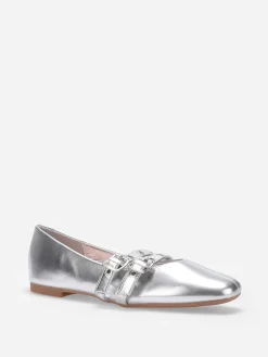 Outlet La Modeuse Ballerines avec double brides à 艙illets Argenté