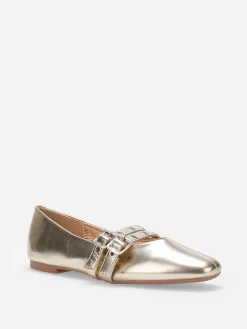 Sale La Modeuse Ballerines avec double brides à 艙illets Doré