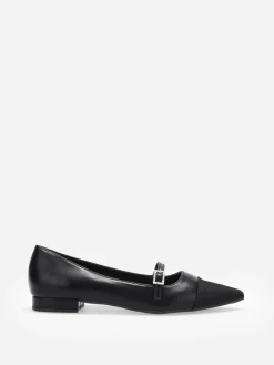 Clearance La Modeuse Ballerines bi-matières pointues à bride Noir