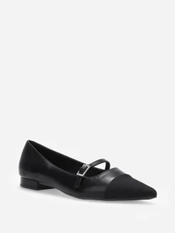 Clearance La Modeuse Ballerines bi-matières pointues à bride Noir
