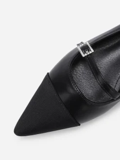 Clearance La Modeuse Ballerines bi-matières pointues à bride Noir