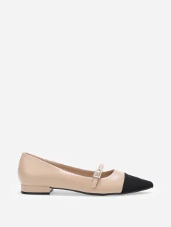 Discount La Modeuse Ballerines bi-matières pointues à bride Taupe