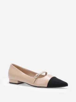 Discount La Modeuse Ballerines bi-matières pointues à bride Taupe