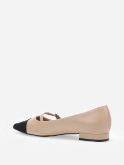 Discount La Modeuse Ballerines bi-matières pointues à bride Taupe