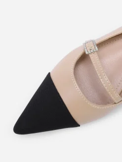 Discount La Modeuse Ballerines bi-matières pointues à bride Taupe