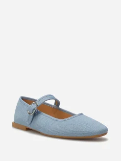 Best La Modeuse Ballerines denim à bout carré et bride Bleu
