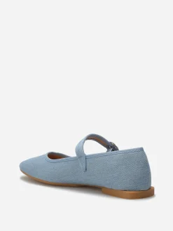 Best La Modeuse Ballerines denim à bout carré et bride Bleu