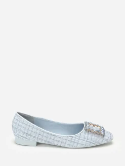 Clearance La Modeuse Ballerines  en tweed avec bride bijou Bleu