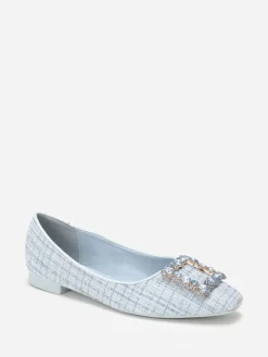 Clearance La Modeuse Ballerines  en tweed avec bride bijou Bleu