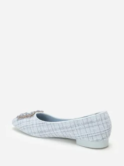 Clearance La Modeuse Ballerines  en tweed avec bride bijou Bleu