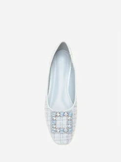 Clearance La Modeuse Ballerines  en tweed avec bride bijou Bleu