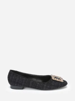Clearance La Modeuse Ballerines  en tweed avec bride bijou Noir