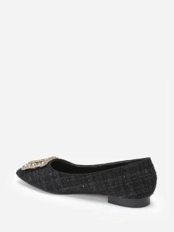 Clearance La Modeuse Ballerines  en tweed avec bride bijou Noir