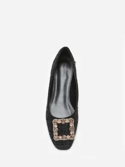 Clearance La Modeuse Ballerines  en tweed avec bride bijou Noir