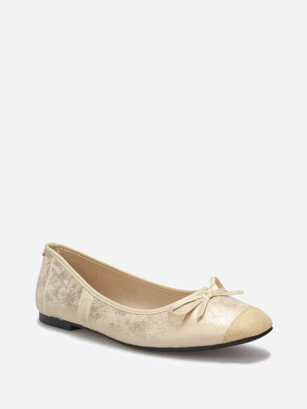Outlet La Modeuse Ballerines multimatières à bout carré et n艙ud Doré