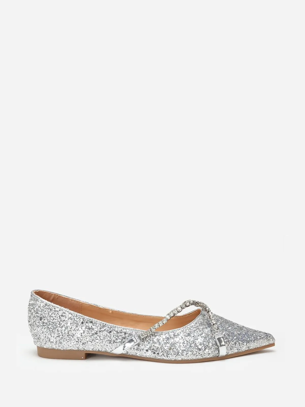 La Modeuse Ballerines pointues à paillettes et strass Argenté