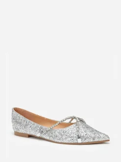 La Modeuse Ballerines pointues  à paillettes et strass Argenté