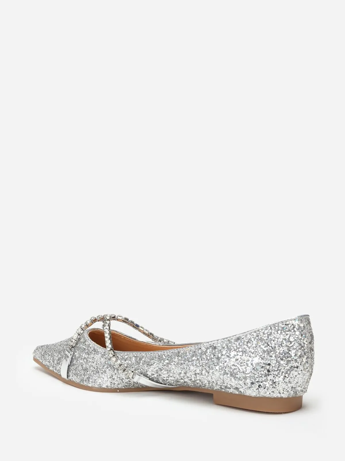 La Modeuse Ballerines pointues à paillettes et strass Argenté