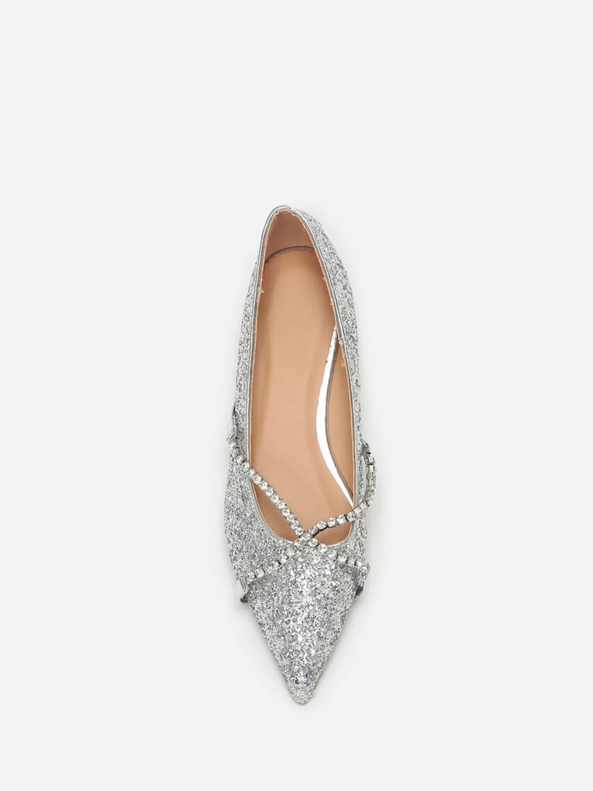 La Modeuse Ballerines pointues à paillettes et strass Argenté