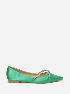 Hot La Modeuse Ballerines pointues  satinées et strass Vert