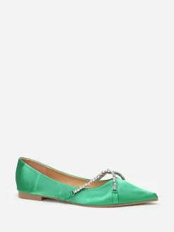 Hot La Modeuse Ballerines pointues  satinées et strass Vert