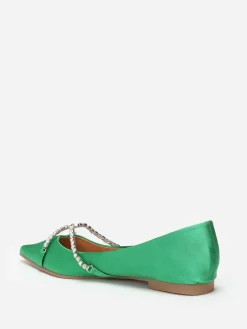 Hot La Modeuse Ballerines pointues  satinées et strass Vert
