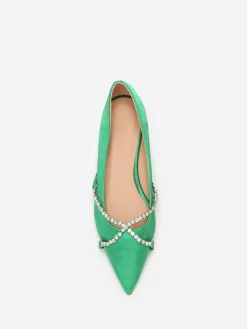 Hot La Modeuse Ballerines pointues  satinées et strass Vert