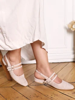 La Modeuse Ballerines slingback multibrides en tweed Nude