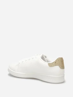 Discount La Modeuse Baskets basses à détail strass Doré