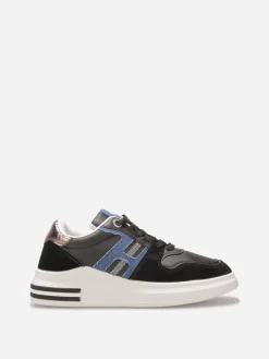 Discount La Modeuse Baskets basses avec détails denim et suédine Noir