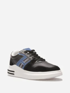 Discount La Modeuse Baskets basses avec détails denim et suédine Noir