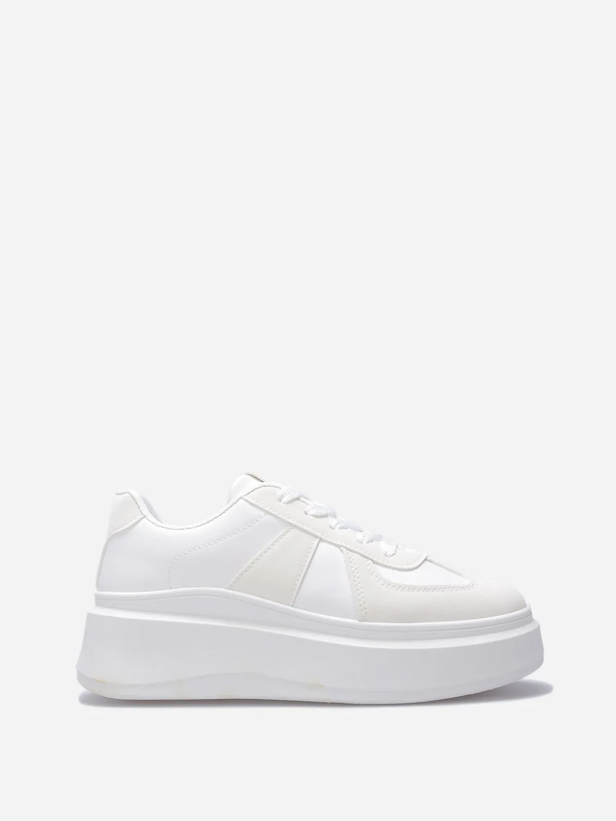 Hot La Modeuse Baskets bi-matières à plateforme compensée Blanc