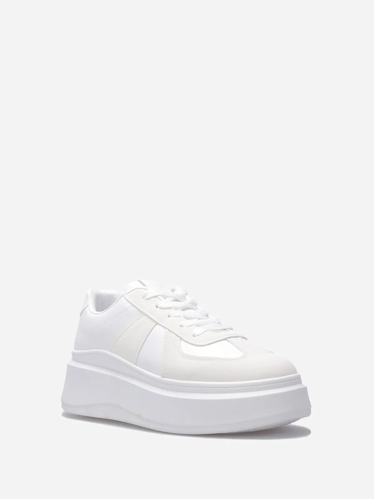 Hot La Modeuse Baskets bi-matières à plateforme compensée Blanc