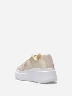 Best La Modeuse Baskets bi-matières à plateforme compensée Doré