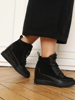 Hot La Modeuse Baskets compensées bi-matières Noir