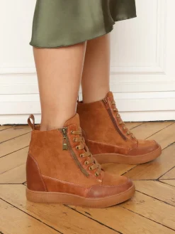 Hot La Modeuse Baskets compensées bi-matières Camel