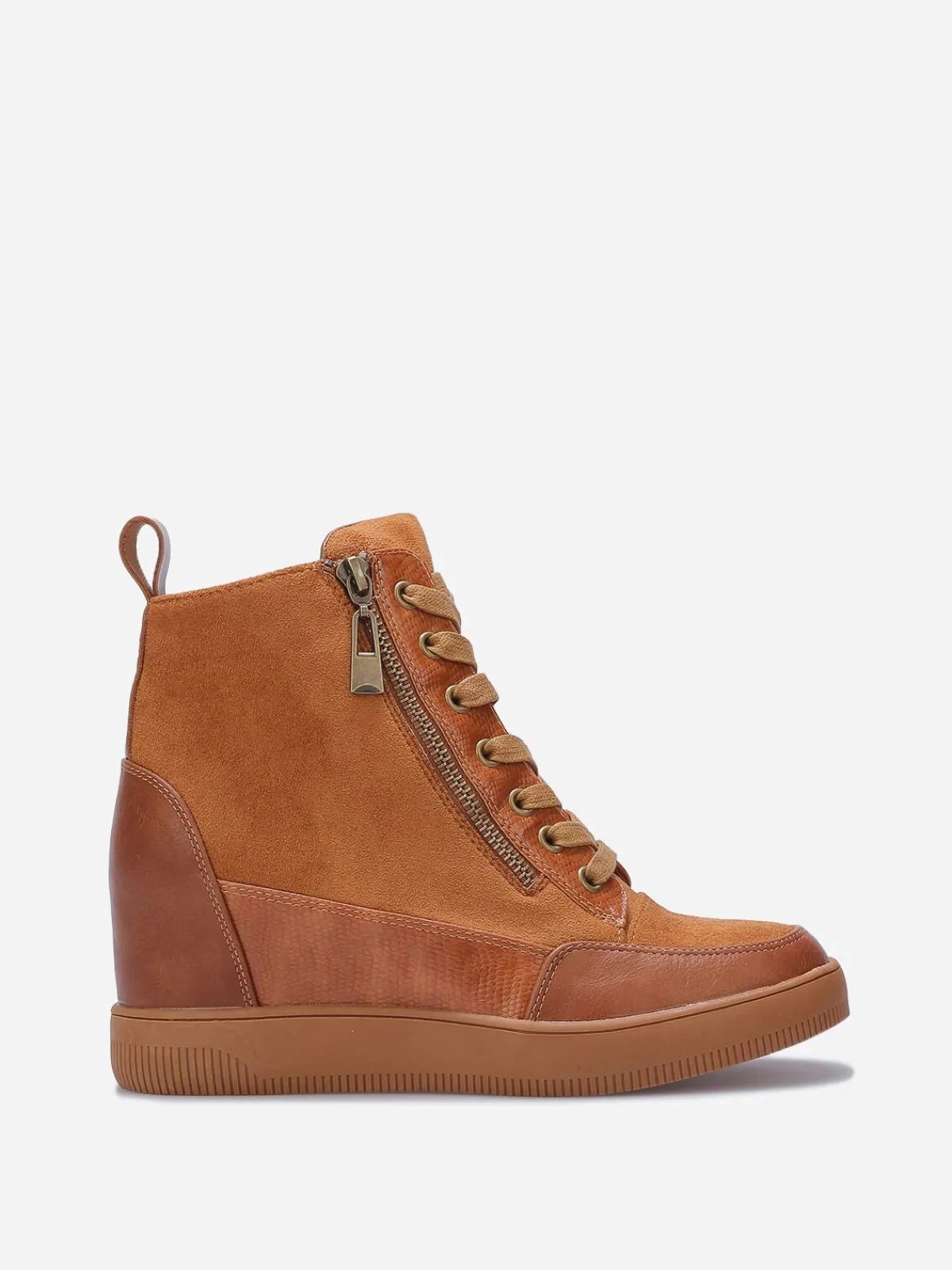 Hot La Modeuse Baskets compensées bi-matières Camel