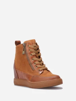 Hot La Modeuse Baskets compensées bi-matières Camel