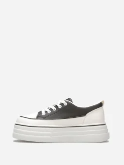 Outlet La Modeuse Baskets en simili à plateforme en relief Noir