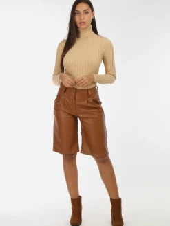 Hot La Modeuse Bermuda en simili Marron