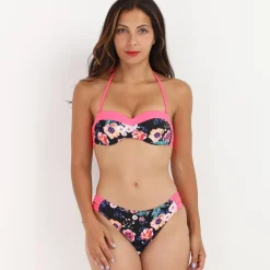 Online La Modeuse Bikini   à fleurs avec lanières Corail