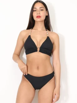 La Modeuse Bikini à strass et anneau Noir
