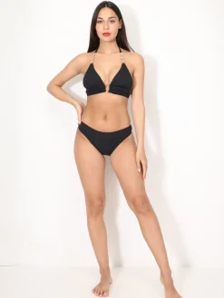 La Modeuse Bikini à strass et anneau Noir
