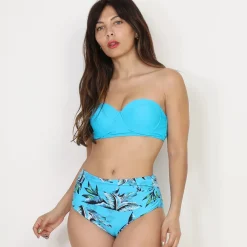 La Modeuse Bikini bandeau à culotte tropicale Bleu