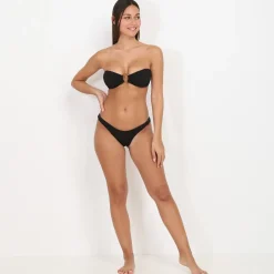 Hot La Modeuse Bikini bandeau texturé à anneaux Noir